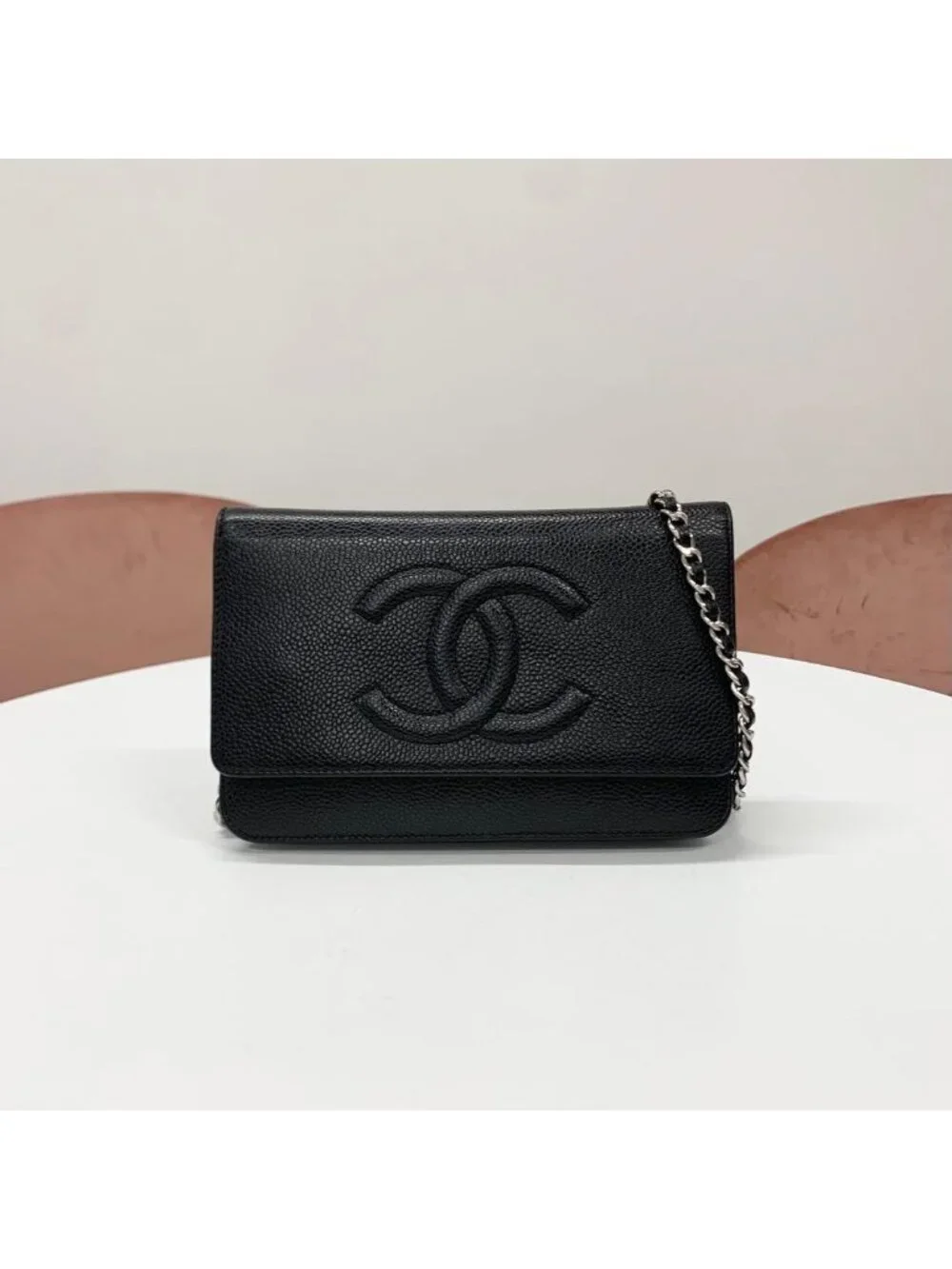 Chanel Caviar Leather CC Logo Shoulder Bag Chain Wallet
